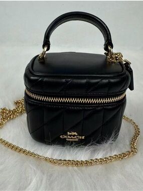 Coach Black Quilted Mini Vanity Bag with Gold Chain
